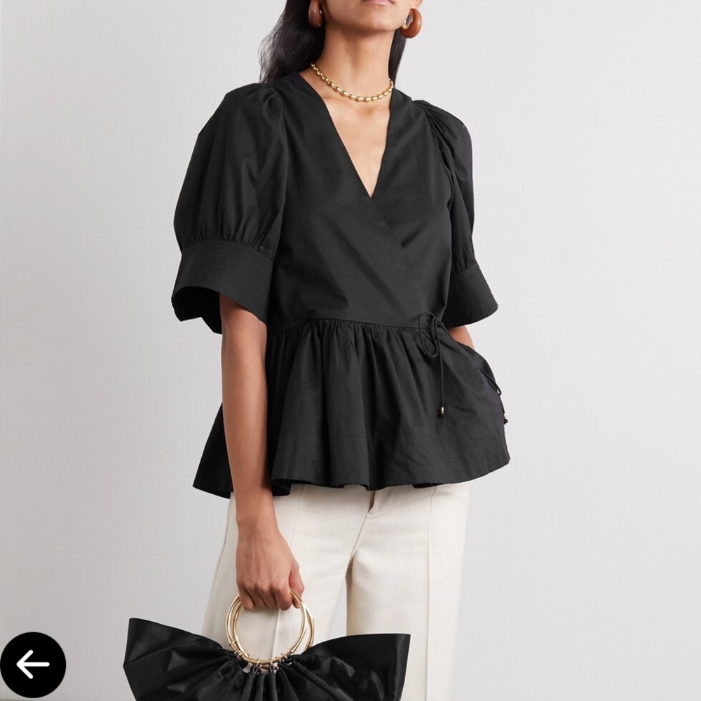Rhode Ava cotton-poplin wrap top in black